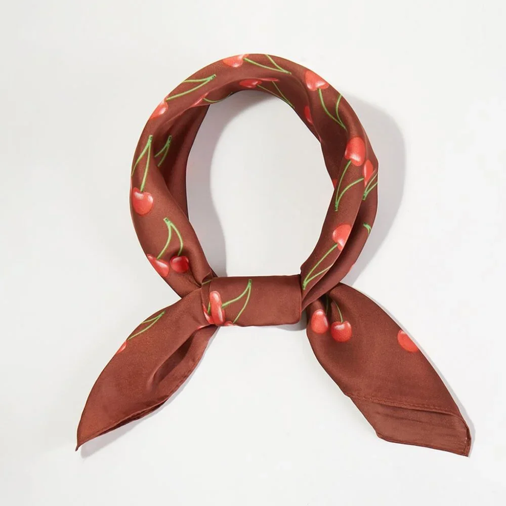 Cherry Pattern Printed Square Silky Satin Bandana Scarf Bag Charm New